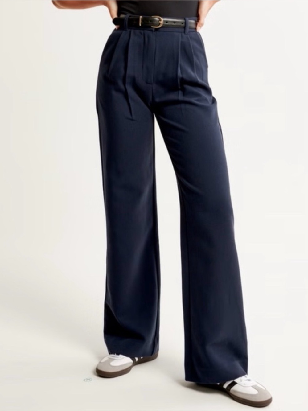 Abercrombie Sloane High-Waist Wide-Leg Pants — Navy. Size 25 long/tall